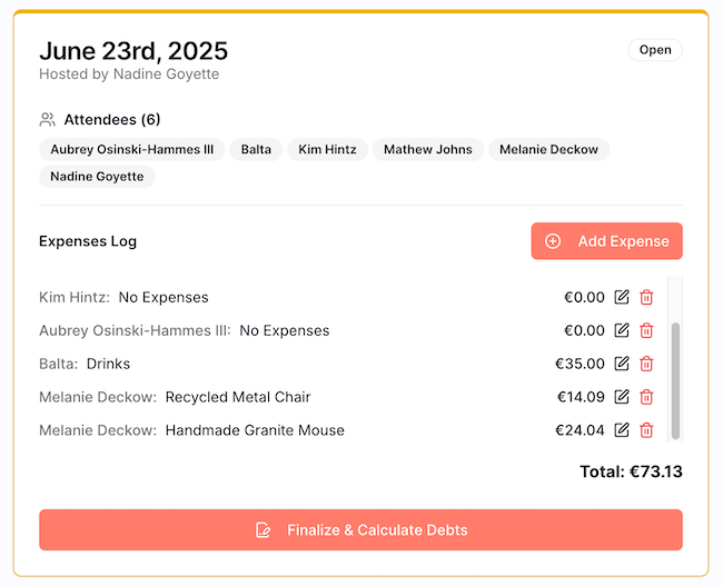 The session details modal showing comments.