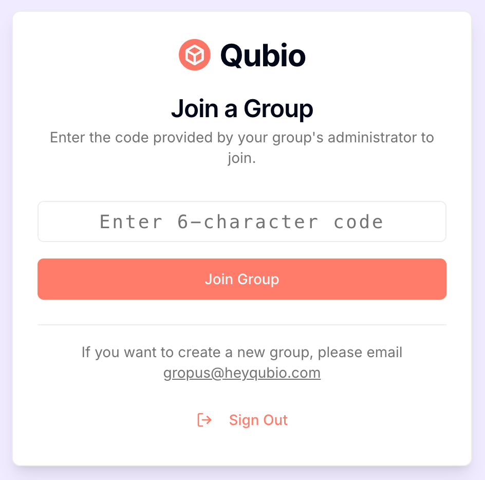 The page where a user can enter a group code to join.