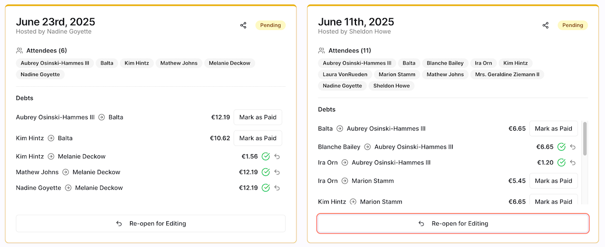 The session details modal showing comments.
