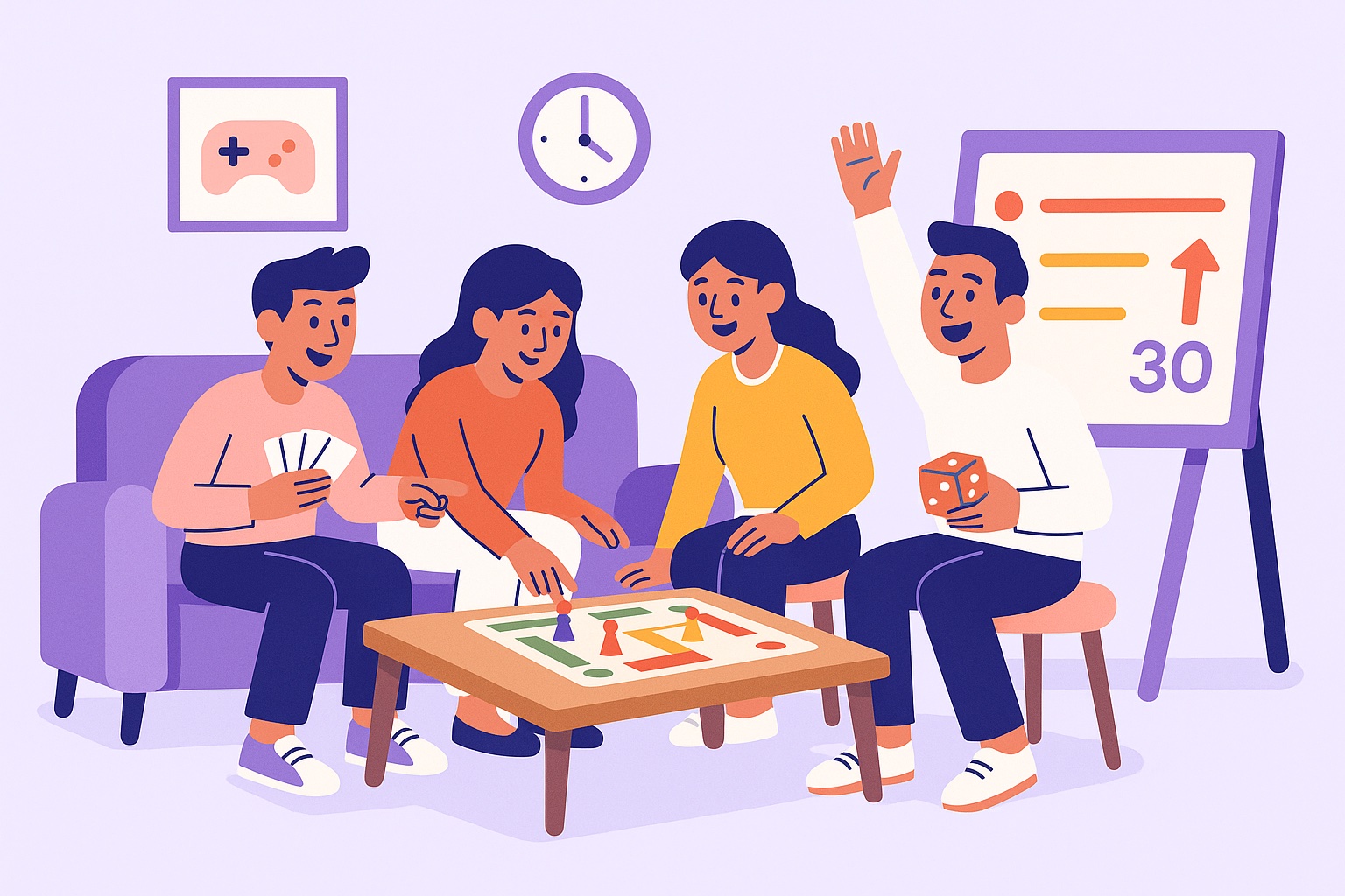 Happy group playing board games